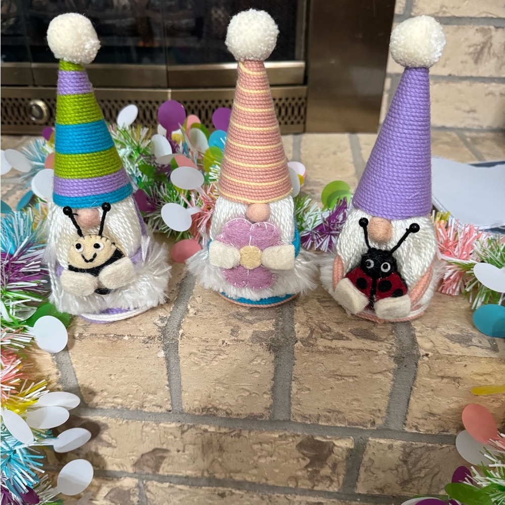 Colorful Gnome Trio with Striped Hats